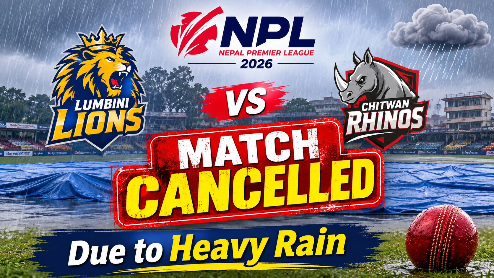 Lumbini Lions vs Chitwan Rhinos NPL Match Cancelled Due to Rain